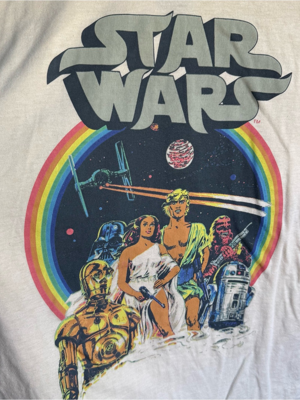 Star Wars Cream Tee with Rainbow Vintage Character Print - Picture 2 of 4